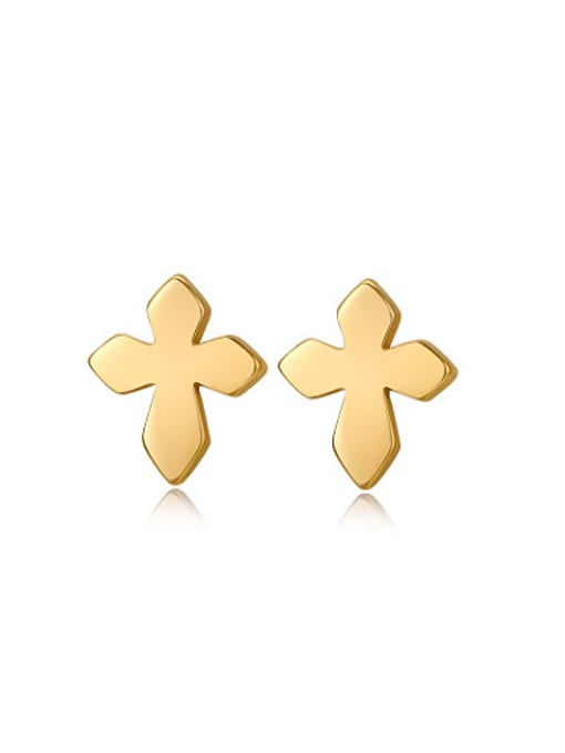CONG Fashion Gold Plated Cross Shaped Titanium Stud Earrings 0