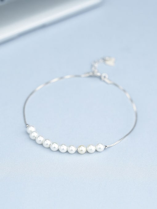 One Silver Women Temperament 925 Silver Pearl Bracelet 0