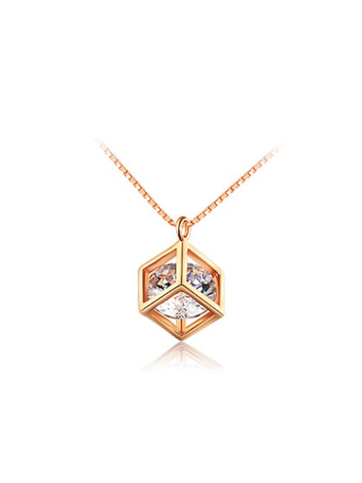 Rose Gold Fashion Square Shaped Austria Crystal Necklace