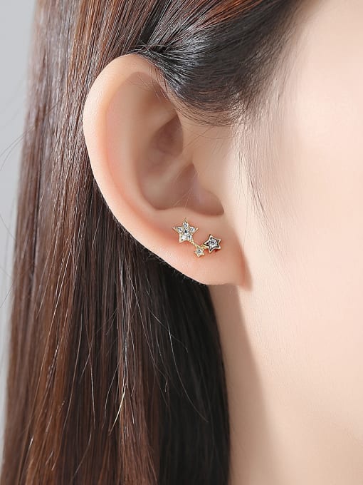 CCUI 925 Sterling Silver With Gold Plated Simplistic Star Stud Earrings 1