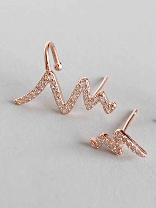 Rose Gold Sterling silver asymmetric serpentine zircon earrings