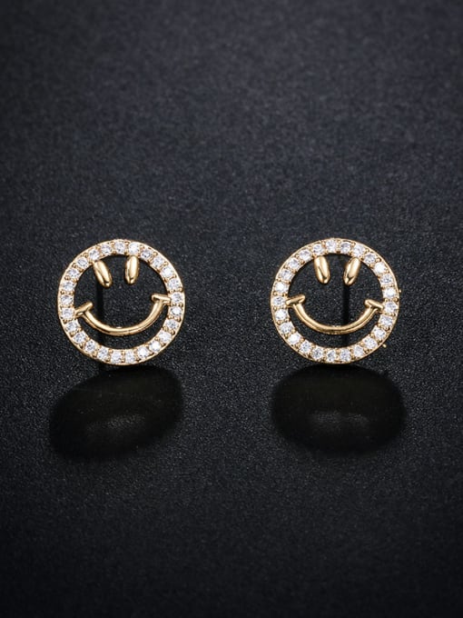 gold Copper With Cubic Zirconia  Simplistic Hollow Smile  Stud Earrings