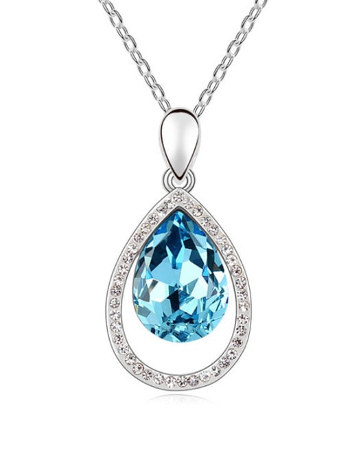 light blue Simple Water Drop shaped austrian Crystal Pendant Alloy Necklace