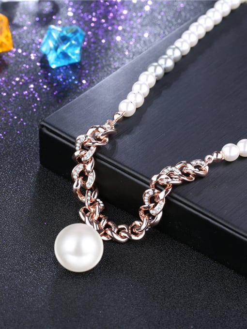 Necklace Elegant Rose Gold Plated Artificial Pearl Geometric Two Pieces Jewelry Set