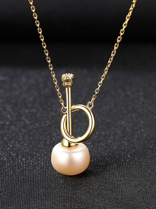 CCUI Pure silver 8-8.5mm natural freshwater pearl gold necklace 2