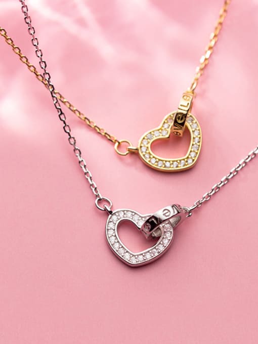 Rosh 925 Sterling Silver With  Cubic Zirconia Simplistic Heart Necklaces