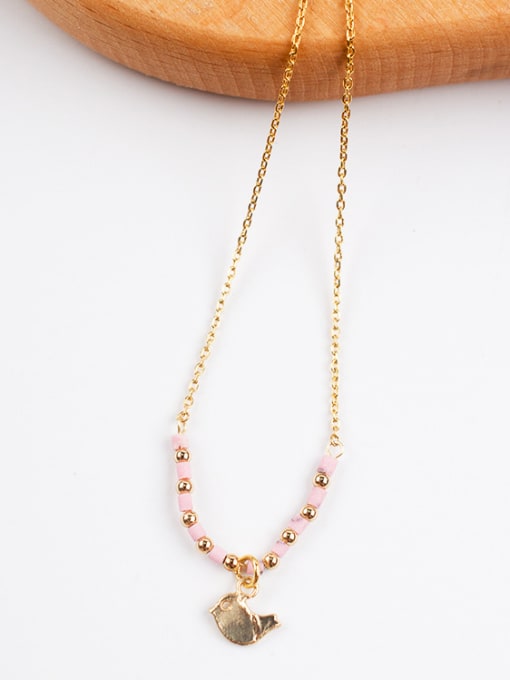 pink Women Delicate Bird Shaped Glass Necklace