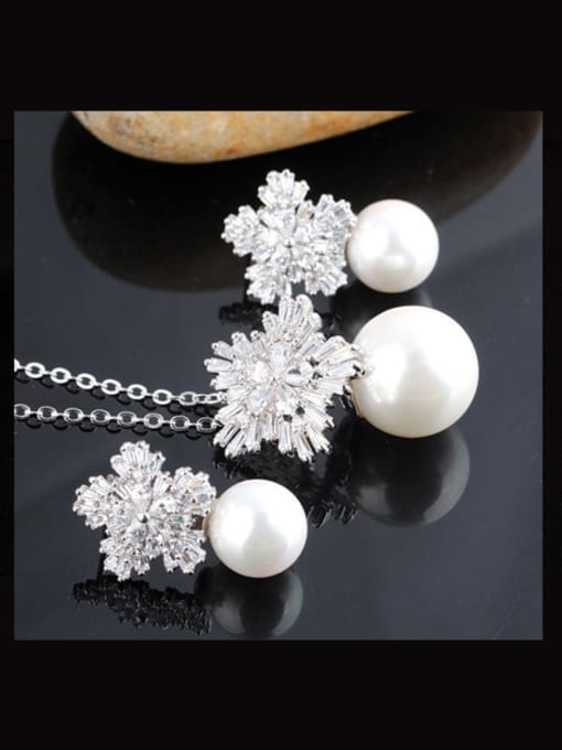 Qing Xing Pearl Zircon Sterling Silver Anti-allergic earring Necklace Suite 2