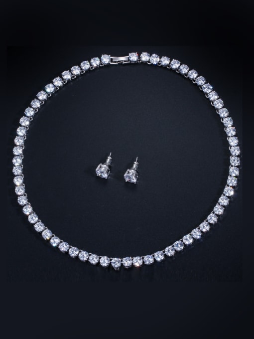 L.WIN Copper inlay AAA zircon earrings necklace 2 pieces jewelry set 0