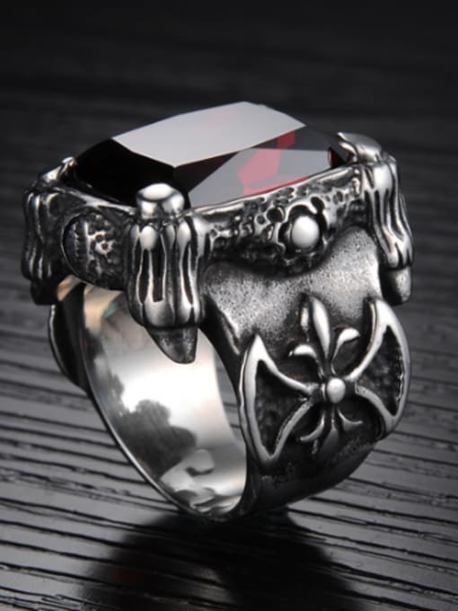 Open Sky Punk style Exaggerated Ruby Stone Titanium Men Ring 3