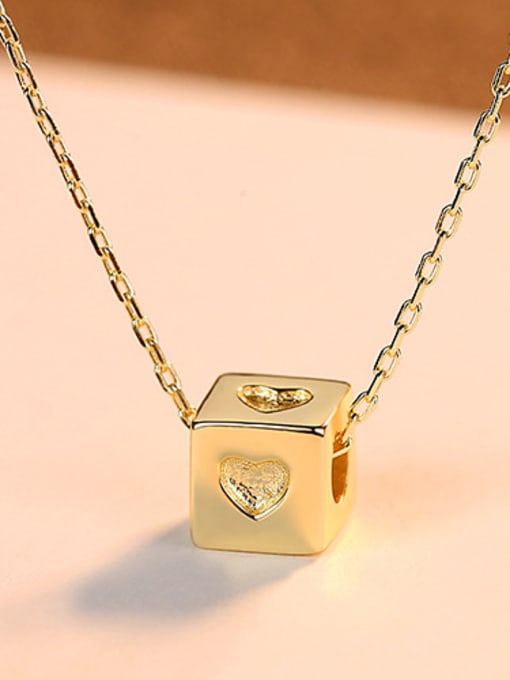 gold 925 Sterling Silver With Glossy Simplistic Square heart Necklaces
