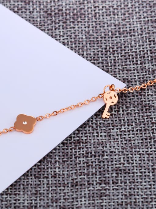 Open Sky Simple Little Key Lock Rose Gold Plated Anklet 2