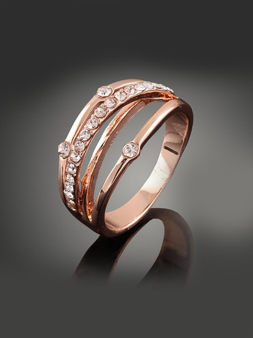 Wei Jia Fashion Multi-band White Rhinestones Rose Gold Plated Alloy Ring 0