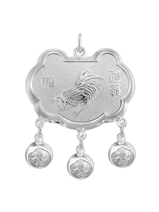 JIUQIAN Ethnic style 999 Silver Zodiac Rooster Children Bells Longevity Lock Pendant