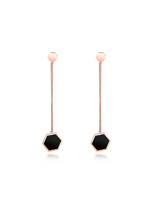 Open Sky Fashion Black Hexagon Rose Gold Plated Drop Earrings 0