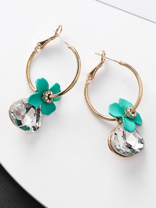 C Green Alloy With Cubic Zirconia  Fashion Acrylic  Flower Hoop Earrings