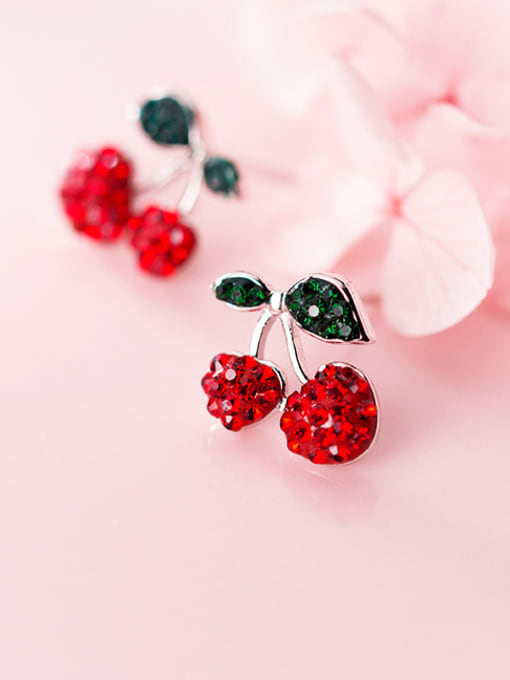 Rosh 925 Sterling Silver With Platinum Plated Cute Friut  Cherry Stud Earrings 0