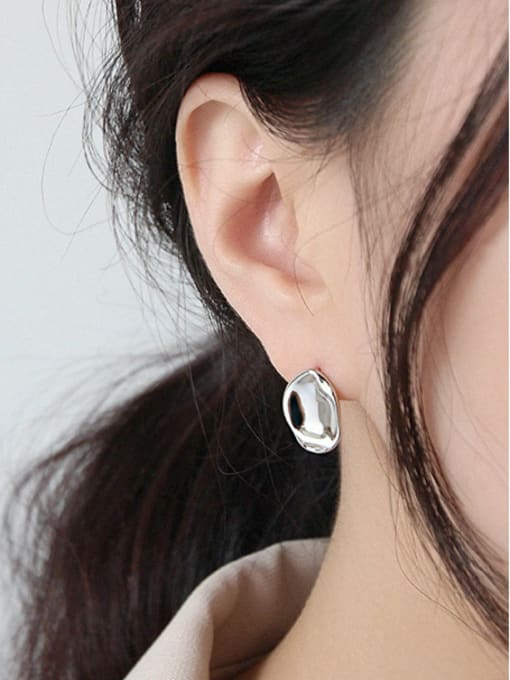 DAKA 925 Sterling Silver With Glossy Simplistic Oval Stud Earrings 1