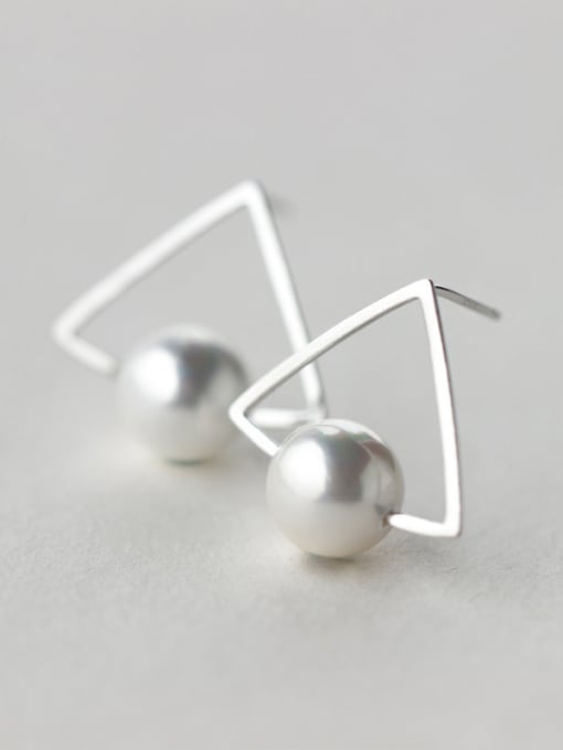 Rosh Exaggerated Triangle Shaped Artificial Pearl Silver Stud Earrings 0