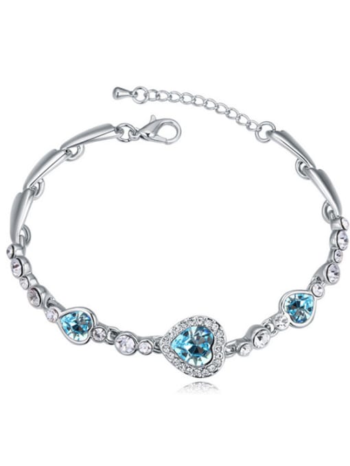 light blue Simple Heart Cubic austrian Crystals Alloy Bracelet