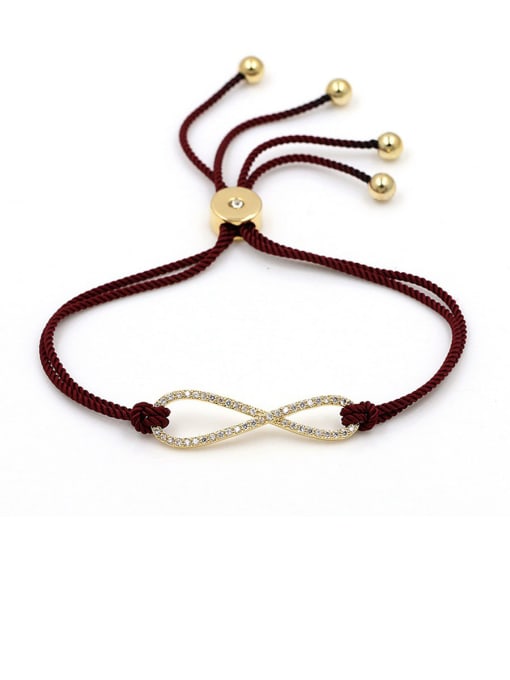 18K Gold-Wine Red Rope Copper With  Cubic Zirconia  simple Rope weaving    8-shaped Bracelets