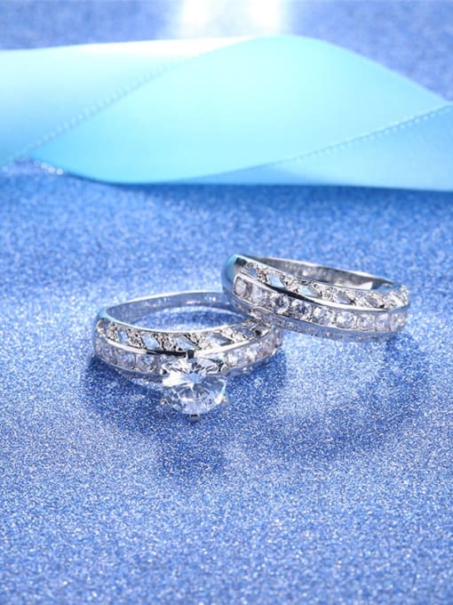 Platinum Temperament Flower Shaped Glass Bead Platinum Plated Ring Set