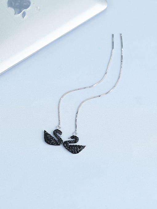 One Silver Elegant Black Swan Cubic Zircon 925 Silver Line Earrings 2
