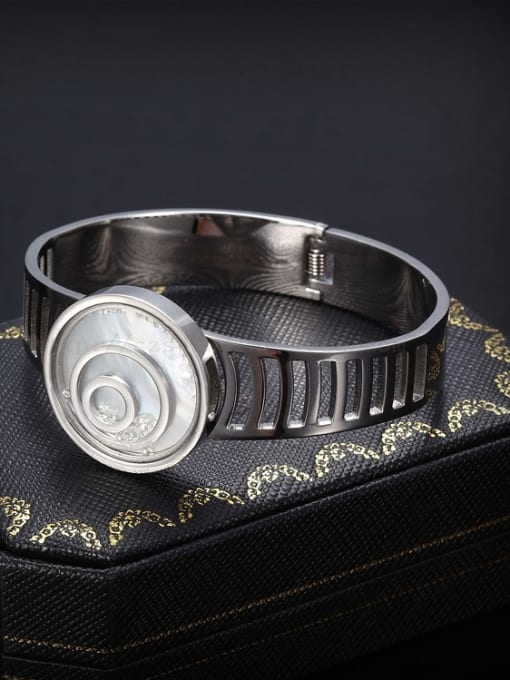 White gold Titanium Steel Watch Shape Zircon Bracelet