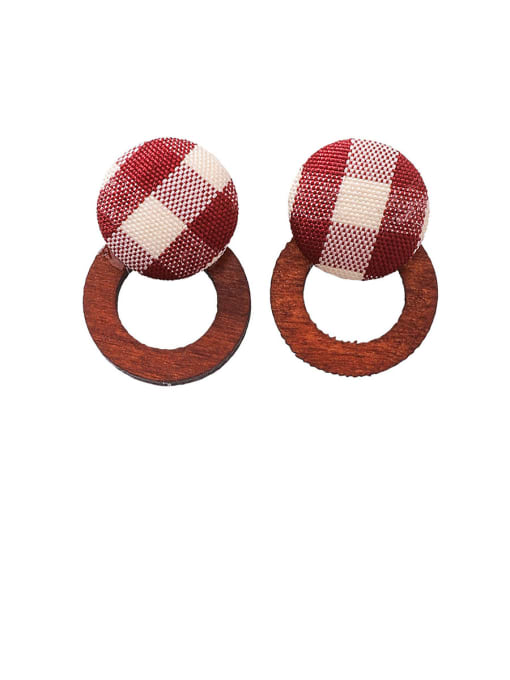 C red Alloy With Gold Plated Simplistic  Checkered Wood Geometric Stud Earrings