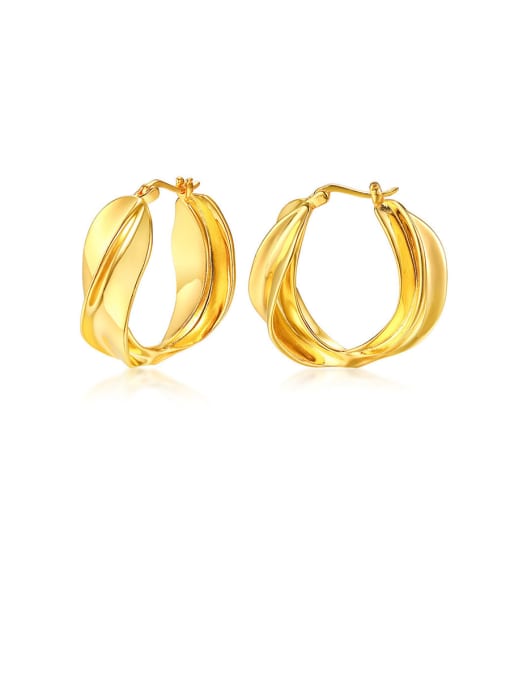 CONG Stainless Steel With Gold Plated Simplistic Round Clip On Earrings 0