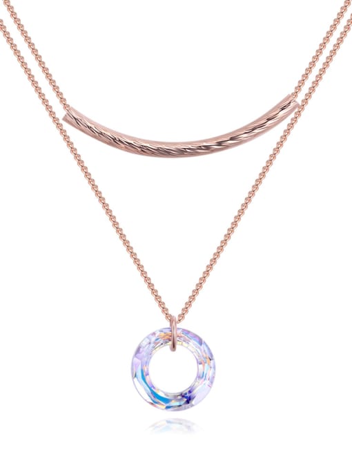 Rose Gold Double Layer Hollow Round austrian Crystal Pendant Alloy Necklace