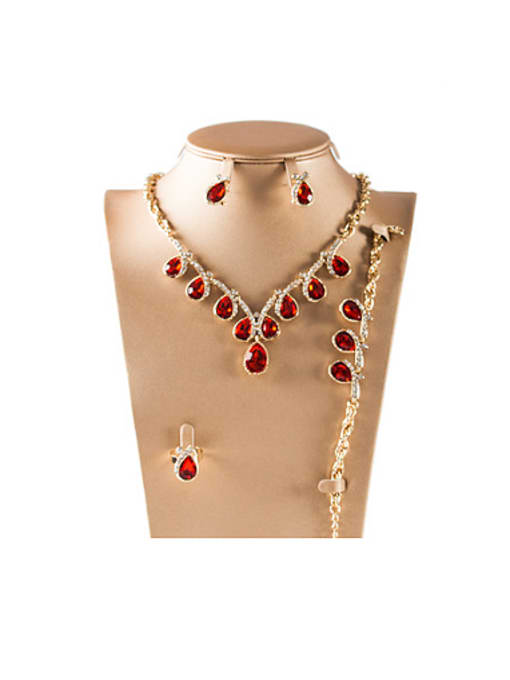 Lan Fu 2018 Water Drop Artificial Crystals Four Pieces Jewelry Set