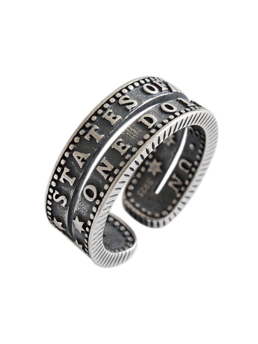 DAKA 925 Sterling Silver With Antique Silver Plated Vintage Monogrammed Free Size Rings