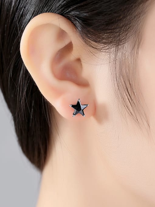 BLING SU Copper inlaid AAA zircon black five-pointed star Stud Earrings 1