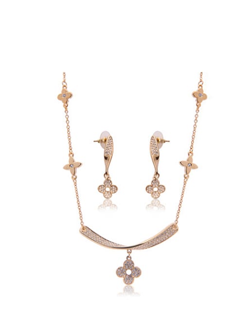 BESTIE Alloy Imitation-gold Plated Fashion Rhinestones Flower Two Pieces Jewelry Set 0