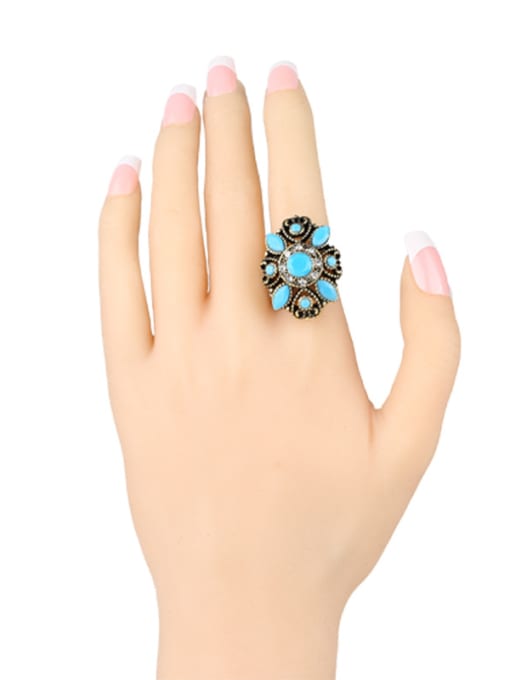 Gujin Retro Ethnic style Resin stones Double Color Plated Alloy Ring 1