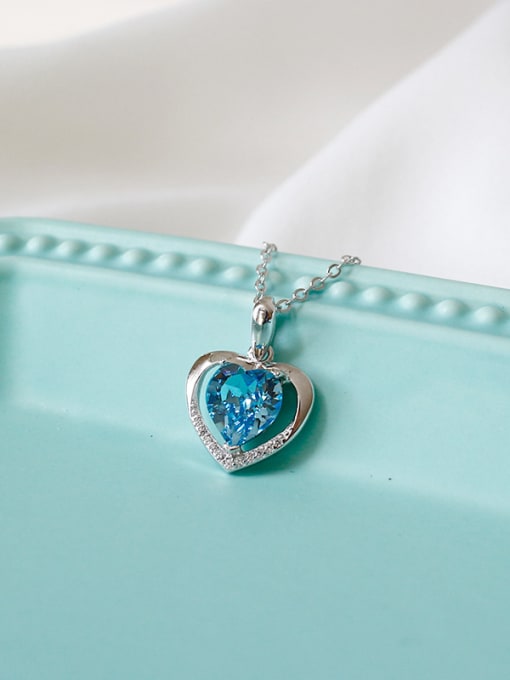 Blue Fashion Heart shaped Zircon Silver Necklace