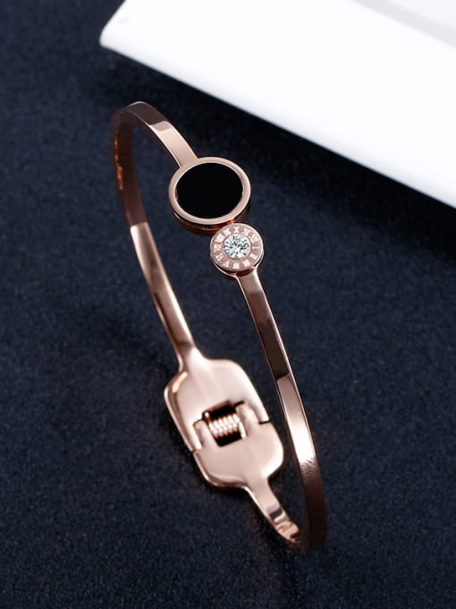 OUXI Women Rose Gold Letter Zircon Titanium Steel earring 0