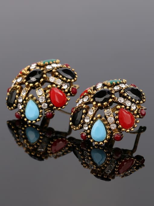 Gujin Ethnic style Colorful Water Drop shaped Resin stones Alloy Earrings 1