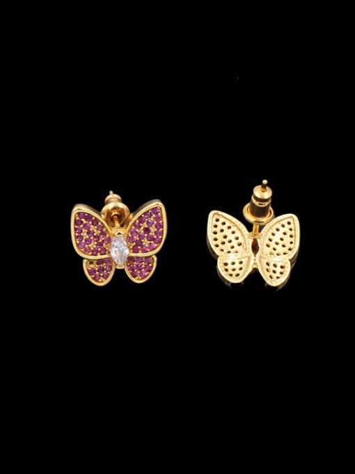 Gold + purple Butterfly Copper stud Earring