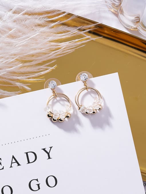 A white Alloy With Gold Plated Fashion Charm Glass Stud Earrings
