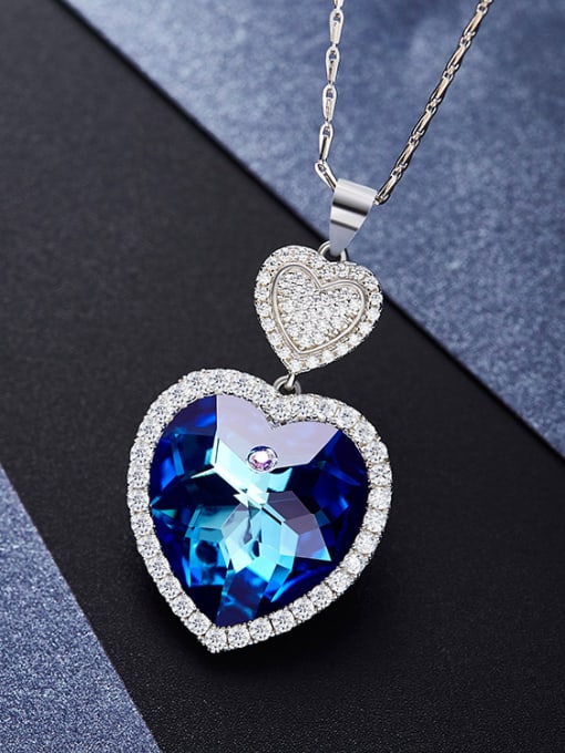 Blue austrian Crystals Double Heart Shaped Necklace