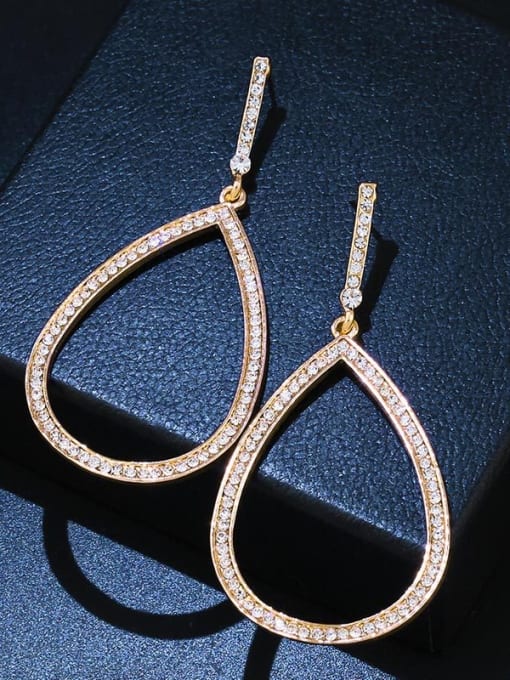 Golden Copper With  Rhinestone Trendy Water Drop Earrings