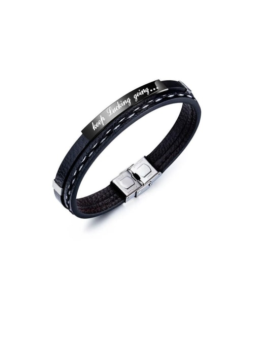 Black Bracelet Titanium With PU Leather Simplistic Geometric  Men's  Bracelets