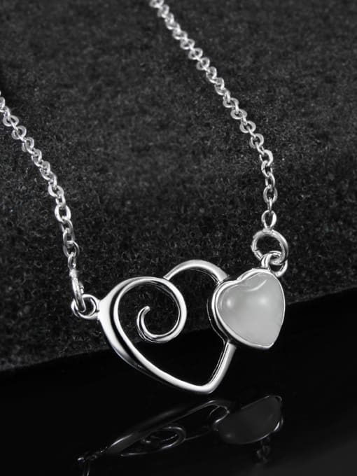 SANTIAGO Fashion Hollow Heart Opal stone 925 Sterling Silver Necklace 1