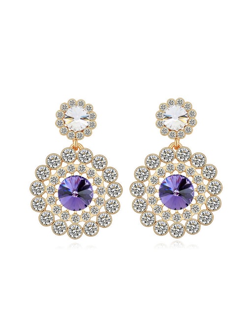 purle Exaggerated Cubic austrian Crystals Flowery Alloy Stud Earrings
