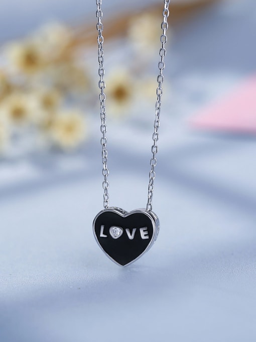 One Silver Black Heart Necklace