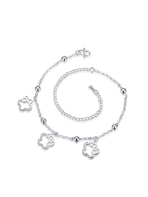 OUXI Simple Flowers Bead Silver Anklet 0