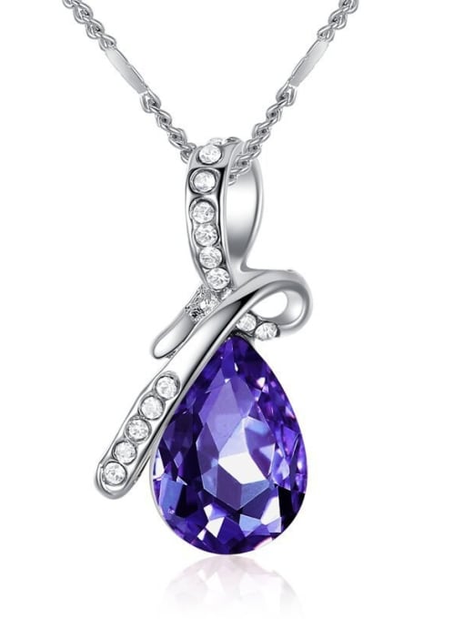Purple Fashion Water Drop Crystal Pendant Copper Necklace