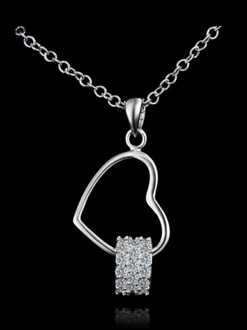 SANTIAGO Fashion Hollow Heart Cubic Zirconias 925 Sterling Silver Pendant
